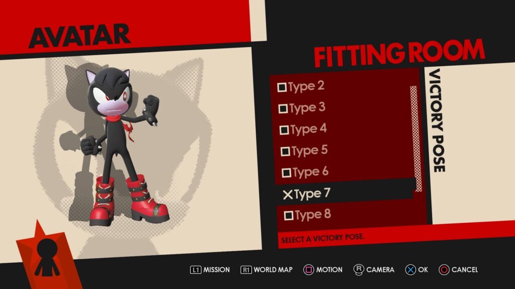 A screenshot of the Avatar customisation screen from Sonic Forces