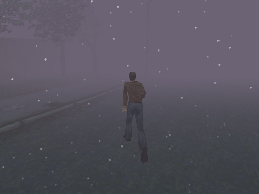 A screenshot of the fog and snow from Silent Hill on the PlayStation