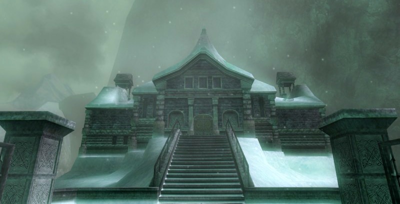 A screenshot of Snowpeak Ruins from Twilight Princess