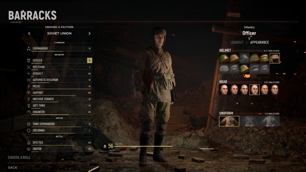 A Soviet Union officer in the character select screen in Hell Lets Loose