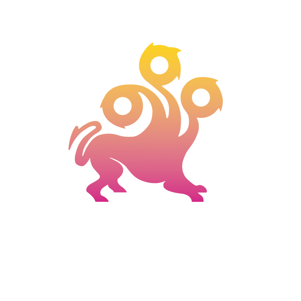 League of Geek's nice but imposing logo of a stylised chimera with yellow to magenta gradient