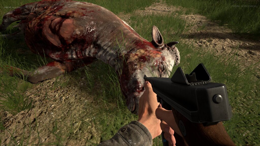 A deceased cow in a field in Hell Lets Loose