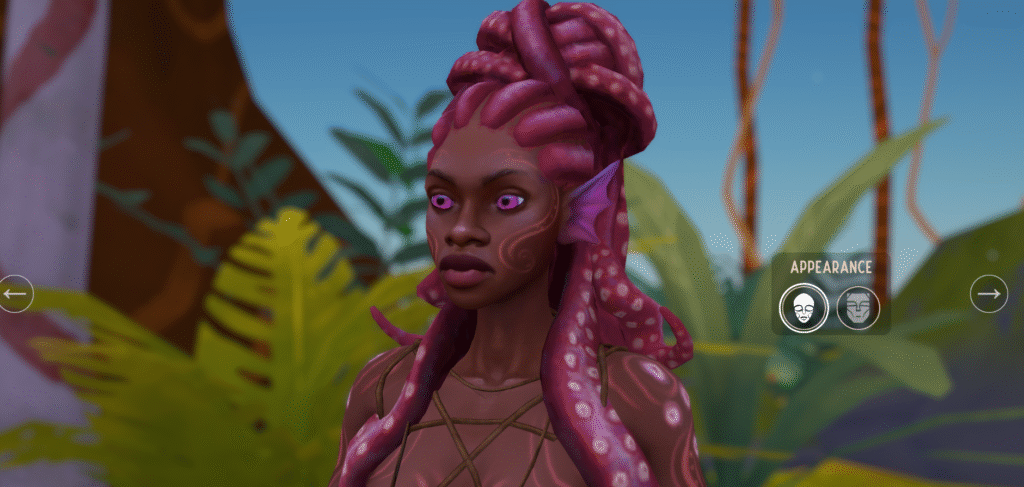 Wagadu Chronicles character of the Ikaki tribe. She has cool, but otherworldly tentacle locks.