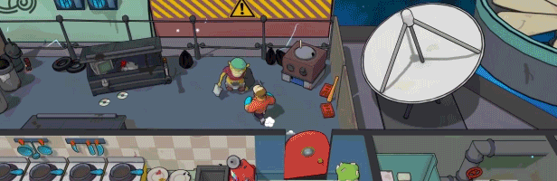 Gif showing the chef from Godlike Burger murdering various aliens in various ways. Such as traps and falling signs