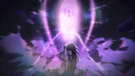 Gif of a transforming anime girl shooting a beam into the sky. She has wings.