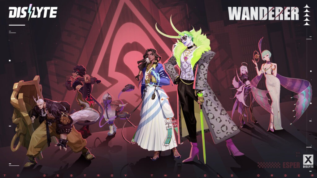 Various Dislyte characters posing, showing a wide variety of fashion and silhouettes