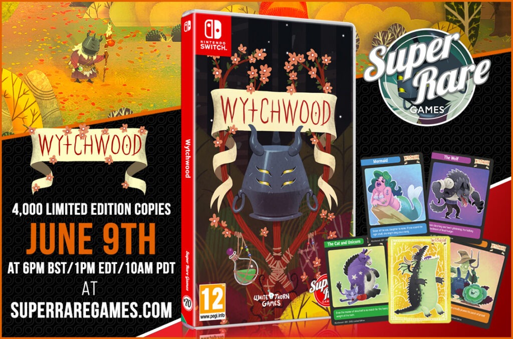 Wytchwood physical copy display. Instead of just the nintendo switch case, it also shows super rare sticker and trading cards.