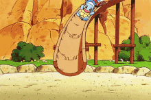 A group of Pokémon enjoying on the slide