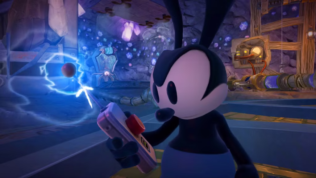 An image of Oswald the lucky rabbit looking at an activated remote control.