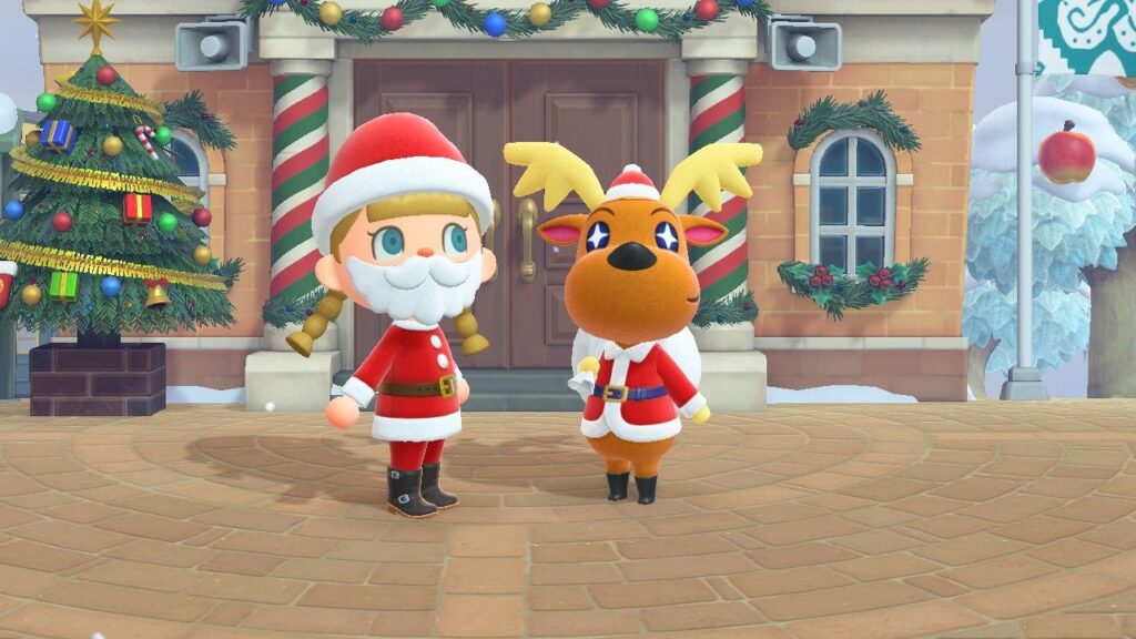 Screenshot of the villager and Jingle from Animal Crossing New Horizons