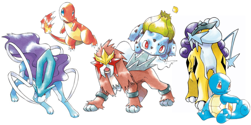 The Legendary Beasts with their corresponding starters